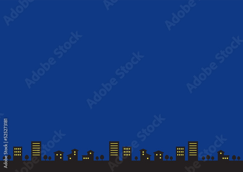 街並みの背景素材／空と住宅街／夜／A判
