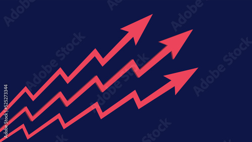 Rising prices and three red up arrows on dark blue background. The global crisis in all sectors and deterioration of economy. Vector.