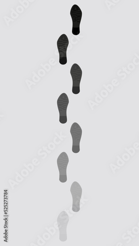 Disappearing traces of footprints of shoes isolated on white background.