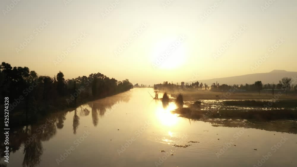 A clip showing the water channels in Xochimilco, Mexico City in the early hours of the day A clip showing the water channels in Xochimilco, Mexico City in the early hours of the day