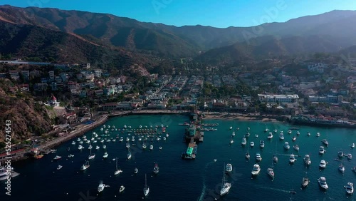 High flying shot of the Avalon California Pier on Catalina Island. photo