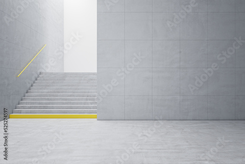 Fotografie, Tablou Contemporary light concrete tile interior with stairs and mock up place on wall