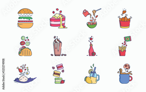 Food levitation and ingredients flying icon set
