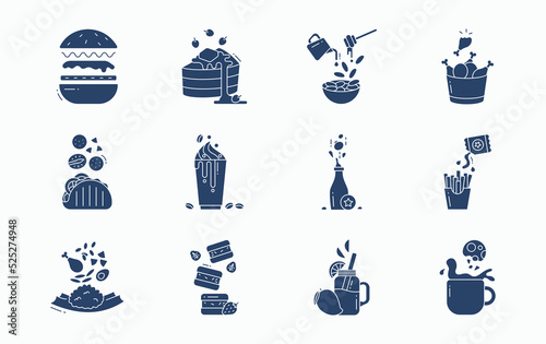 Food levitation and ingredients flying icon set