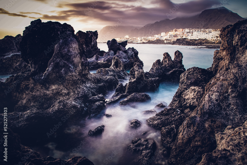 sunset landscape with rocks in the ocean Tenerife Canary islands