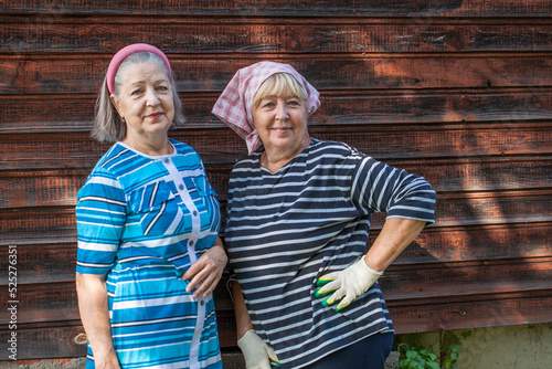 Portrait of two older women sisters