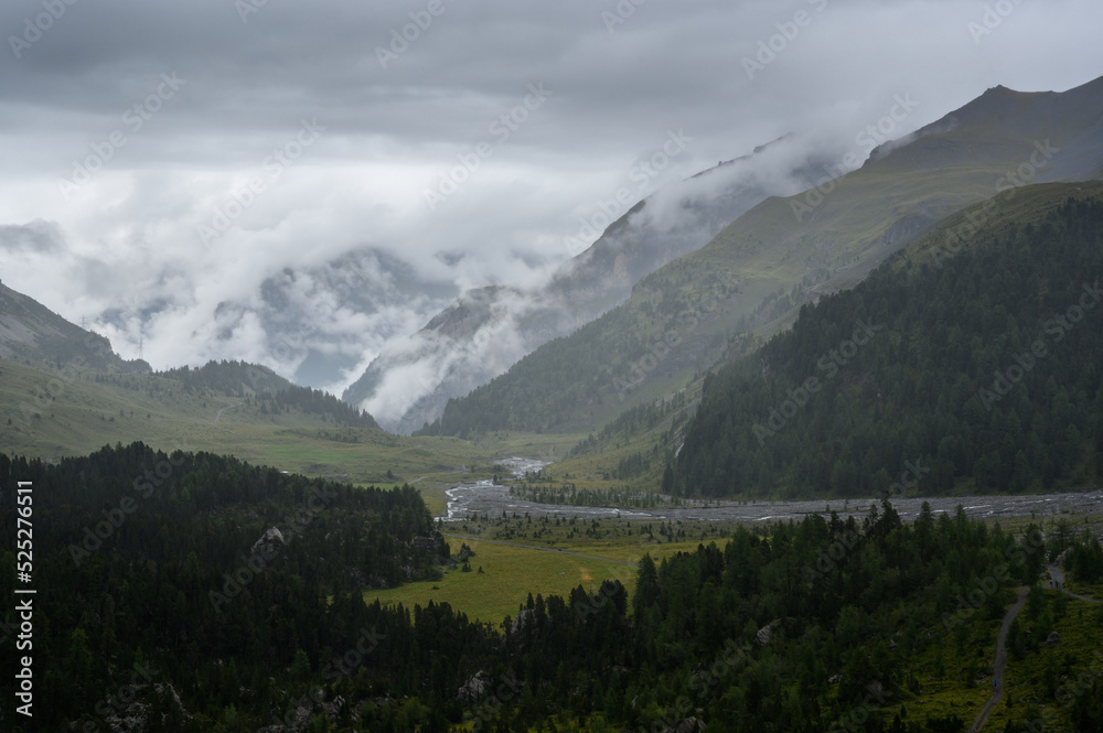 view over Spittelgrund near Kandersteg on a rainy summer day