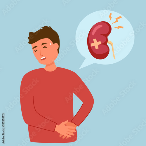 Man suffering from chronic kidney disease in flat design.