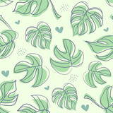 monstera line drawing pattern in monochrome color