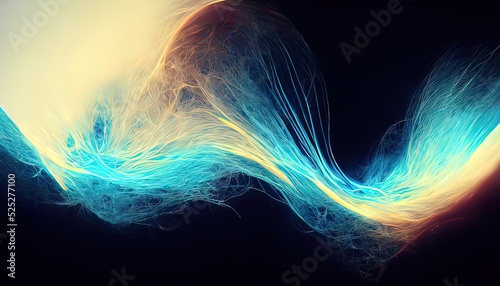 Electrical particles, lightning shock. Plasma, voltage illustration. Futuristic light particle. Yellow and blue.static burst. Electrocharge abstract wallpaper. 4K background. Science, technology 3d.