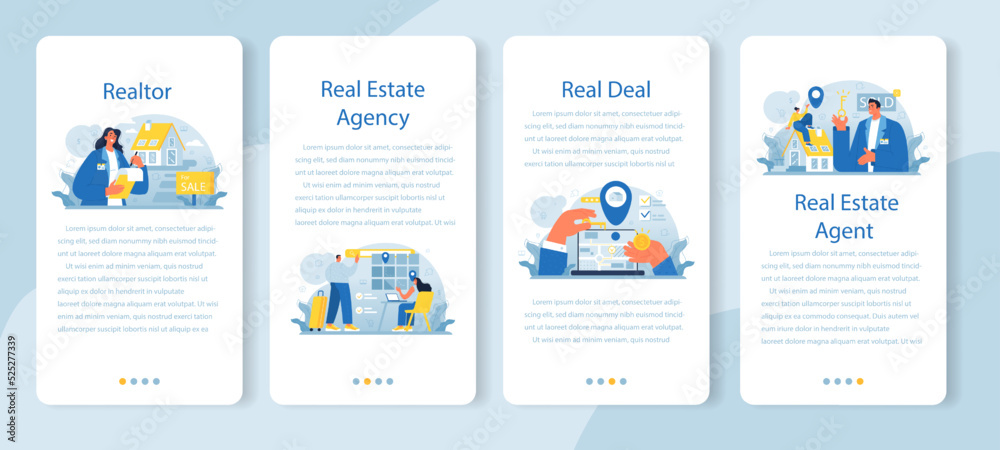 Realtor mobile application banner set. Real estate agent' assistance