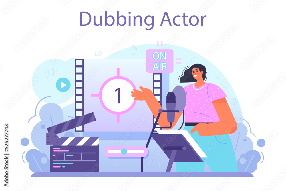 Speaker concept set. Voice actor dubbing a movie, audio book Speaker concept set. Voice actor dubbing a movie, audio book