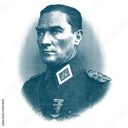 Isolate Portrait of Mustafa Kemal Atatürk (1881-1938), founder and first president of the Turkish Republic.