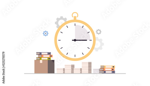 Stopwatch running in office hurry at work deadline time management concept flat vector illustration.
