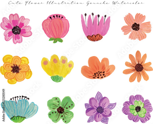set of cute flower illustration gouache watercolor