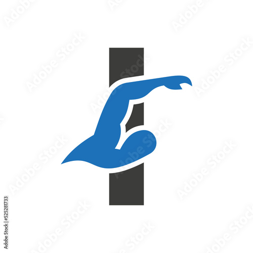 Letter I Swimming Logo Design. Swimming Club Symbol Vector Template
