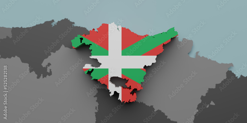 Fototapeta premium 3d Basque Country region flag and map