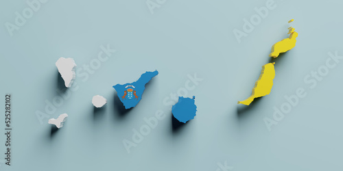 3d Canary islands region flag and map