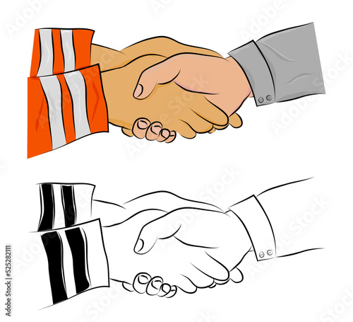 simple vector sketch, set 2 man or woman handshaking between engineer or worker with executive