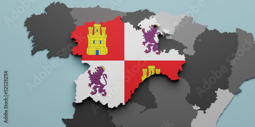3d Castilla Leon region flag and map