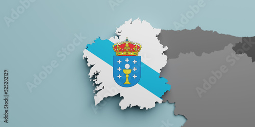 3d Galicia region flag and map