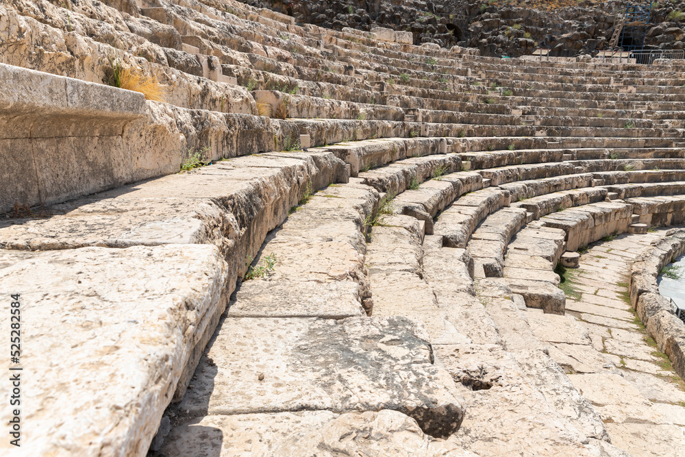 The amphitheater on the partially restored ruins of one of the cities of the Decapolis - the ancient Hellenistic city of Scythopolis near Beit Shean city in northern Israel