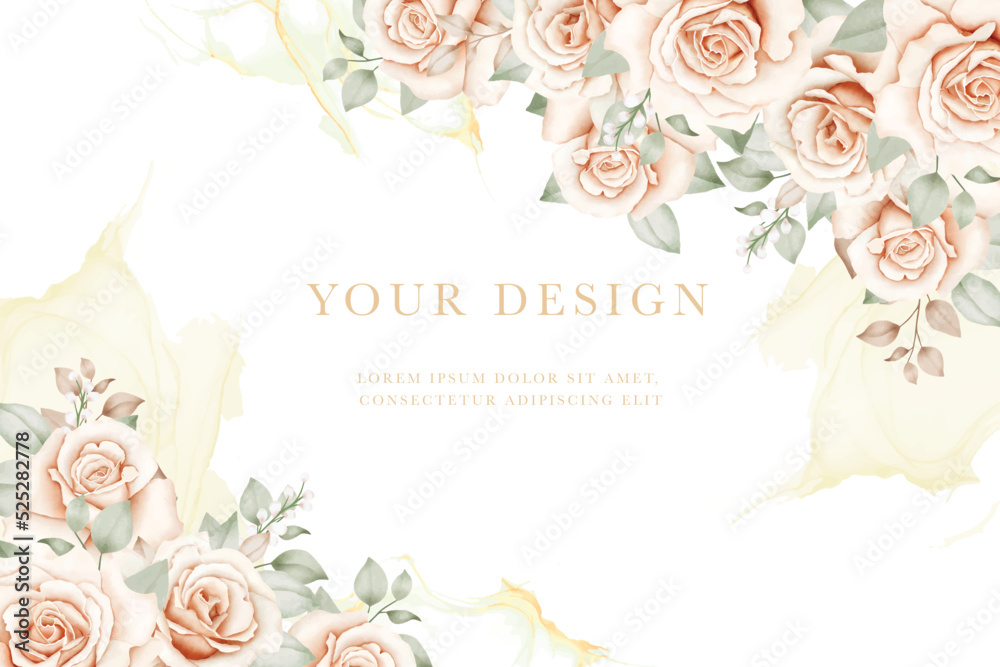 Hand drawn Rose floral card background 