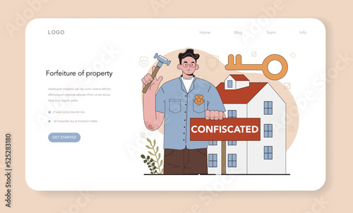 Bailiff concept web banner or landing page. Court officer confiscating