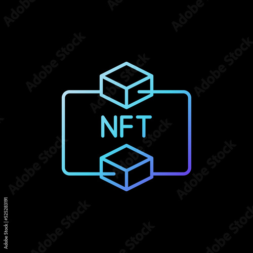 Non-Fungible Token and Two Blockchain Blocks linear vector NFT blue icon