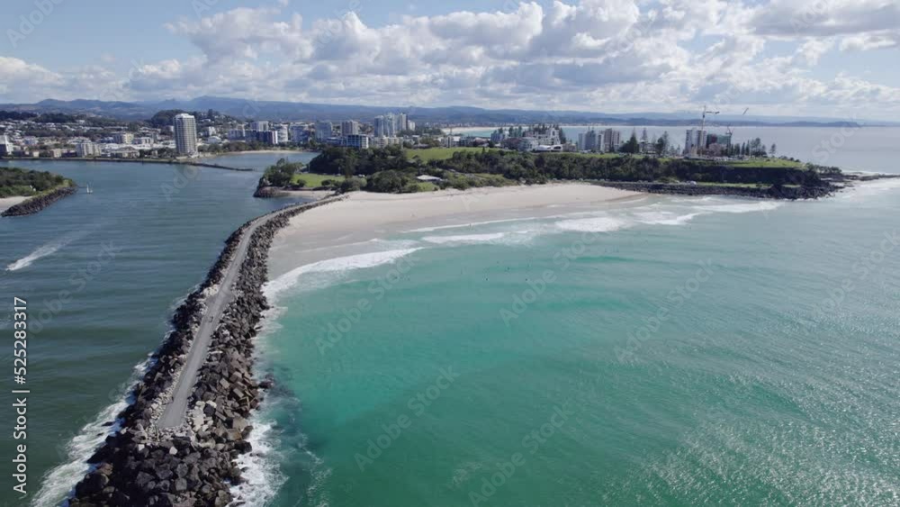 Aerial View Of Point Danger And Duranbah Beach Next To Tweed River Entrance In Tweed Heads, Australia. Aerial View Of Point Danger And Duranbah Beach Next To Tweed River Entrance In Tweed Heads, Australia.
