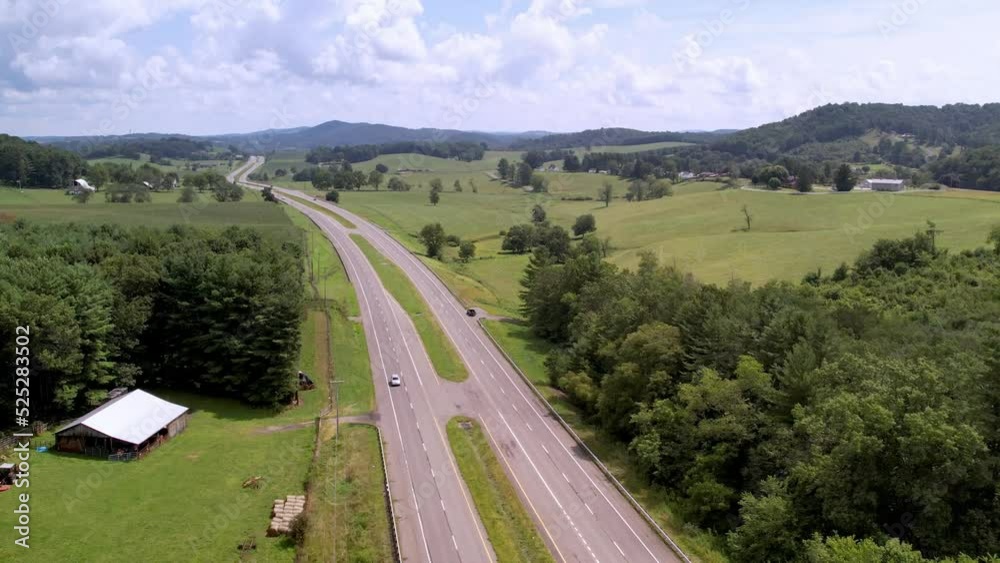 Highway just outside Galax, Virginia in the Blue Ridge Mountains aerial Highway just outside Galax, Virginia in the Blue Ridge Mountains aerial