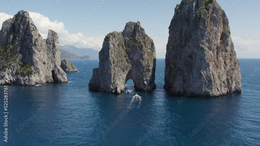 Beautiful Aerial Drone Shot of the Famous Faraglioni Italy Landmarks Beautiful Aerial Drone Shot of the Famous Faraglioni Italy Landmarks