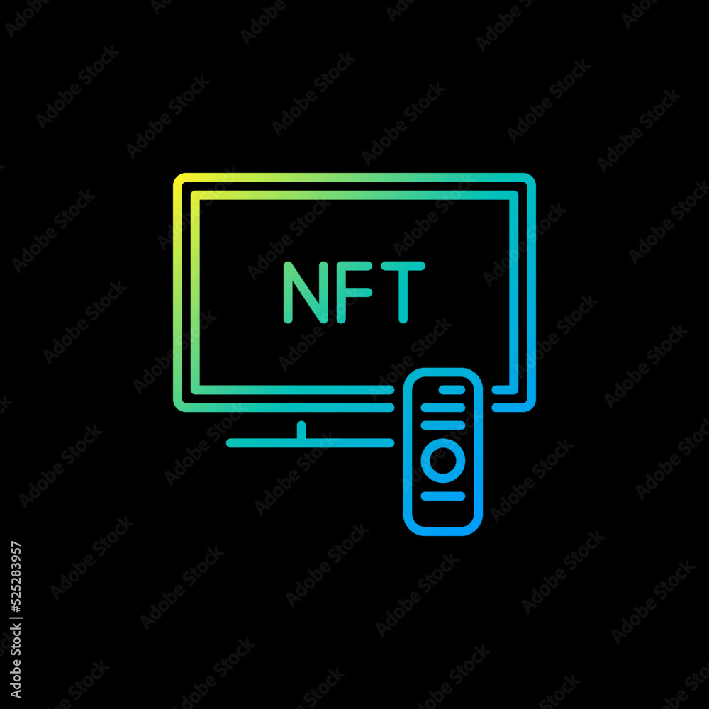 NFT on TV Screen vector outline concept colorful icon or sign