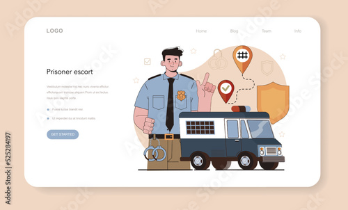 Prison guard web banner or landing page. Police officer convoying