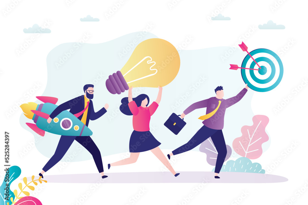 Business team moving forward. Development of business project from idea to goal. Successful new startup management, teamwork. Colleagues working together. Every manager has part of job. Business team moving forward. Development of business project from idea to goal. Successful new startup management, teamwork. Colleagues working together. Every manager has part of job.