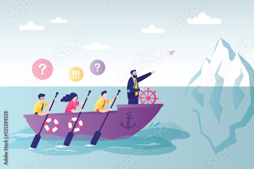 Bad leader leads business team to failure. People on boat now crash into iceberg © Marina