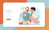 Geography class web banner or landing page. Students learning