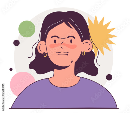 Hirsutism. Female face with health problems. Abnormal amount