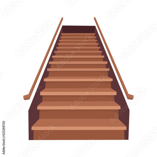 Wooden staircase on white background. Steps up. Cartoon vector illustration.