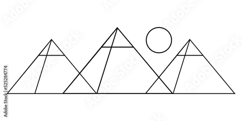 Three egypt ancient pyramids of giza are egyptian pharaoh tomb with on white background outline vector icon design.