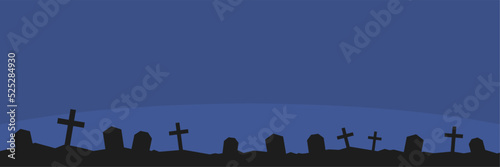 graveyard banner template at night with blue sky and spooky atmosphere