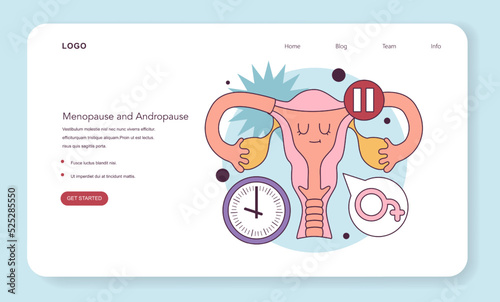 Menopause web banner or landing page. Female reproductive organ