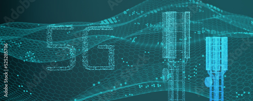 Cellular communication concept. Wireless communication network. Mobile cell tower. 5g 3d render.