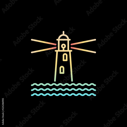 Lighthouse in the Middle of the Ocean line vector concept colorful icon © tentacula