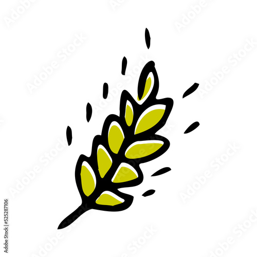Simple wheat black and green icon on white background hand drawing doodle style