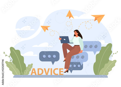 Advice concept. Character or employee giving or taking a piece of advice