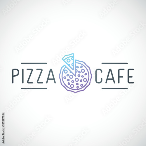 Pizza cafe emblem in simple line style. Pizza icon. Stock vector illustration.