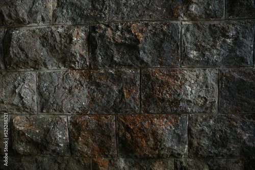 Texture of dark stone wall as background, closeup
