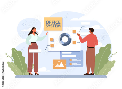 Online office. Modern virtual office developing and moderating