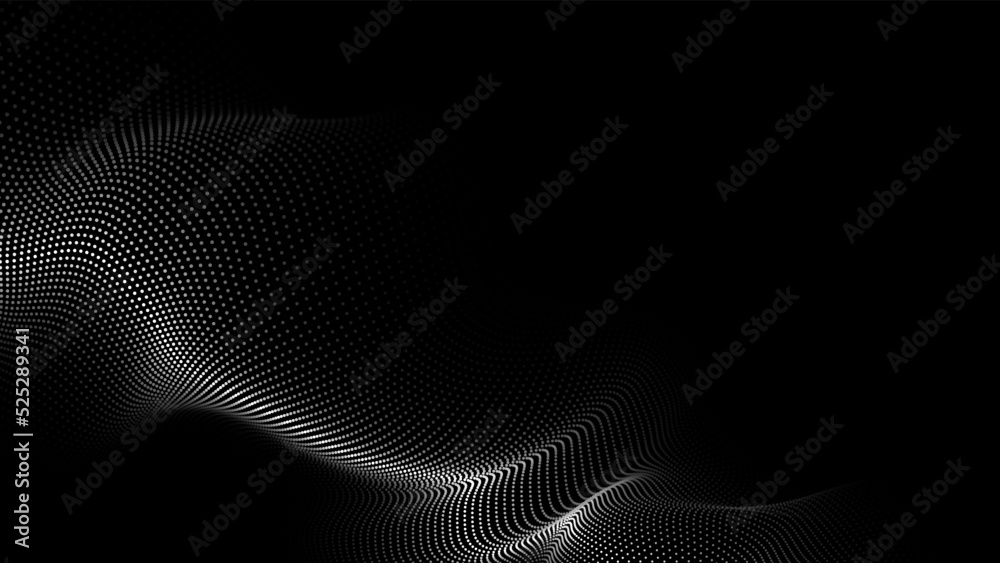 Abstract futuristic wave with moving dots. Flow of particles. Vector cyber technology illustration. Abstract futuristic wave with moving dots. Flow of particles. Vector cyber technology illustration.